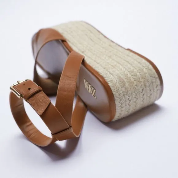 ZARA Platform Wedge Ankle Strap Leather Sandals