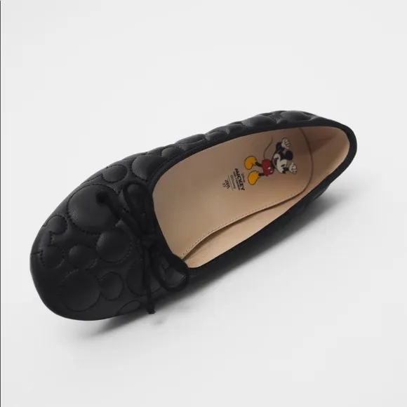 Zara quilted Mickey Mouse ballet flats Disney Black NWT