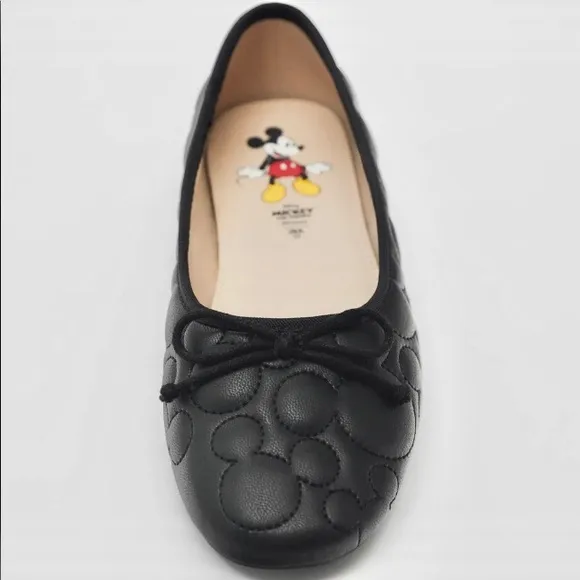 Zara quilted Mickey Mouse ballet flats Disney Black NWT
