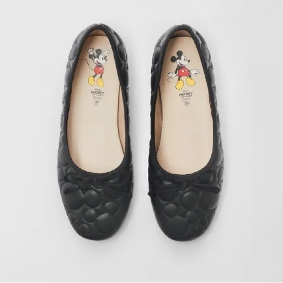 Zara quilted Mickey Mouse ballet flats Disney Black NWT