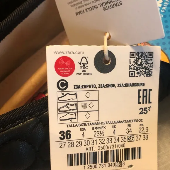 Zara quilted Mickey Mouse ballet flats Disney Black NWT