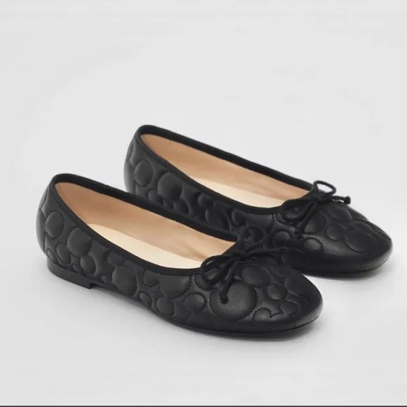 Zara quilted Mickey Mouse ballet flats Disney Black NWT