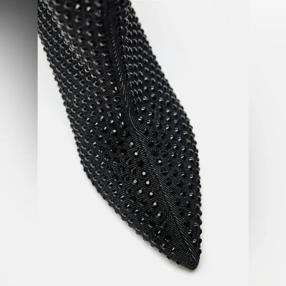 Zara RHINESTONE HEELED DENIM BOOTS BLACK Size 37/6.5 NEW