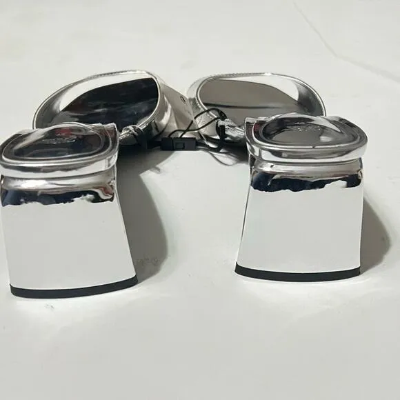 Zara Silver Shiny METALLIC BLOCK HEEL SANDALS Size 6.5 US