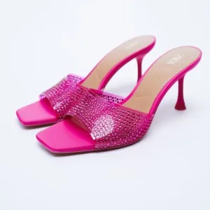 Zara SPARKLY VINYL PINK FUCHSIA SANDALS sz.8