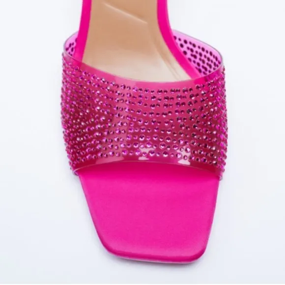 Zara SPARKLY VINYL PINK FUCHSIA SANDALS sz.8