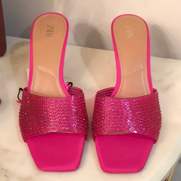 Zara SPARKLY VINYL PINK FUCHSIA SANDALS sz.8