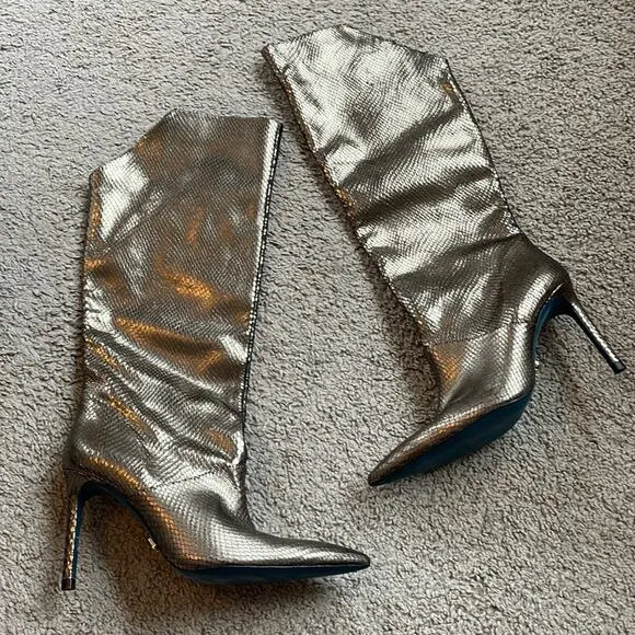 Zara Special Edition Bronze Metallic Knee High Boots Size EU 37/6.5