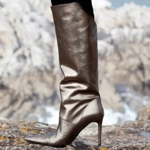 Zara Special Edition Bronze Metallic Knee High Boots Size EU 37/6.5