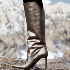 Zara Special Edition Bronze Metallic Knee High Boots Size EU 37/6.5
