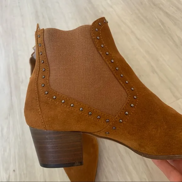 Zara Studded Suede Leather Heeled Ankle Boot