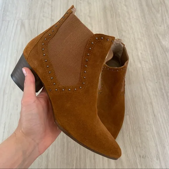 Zara Studded Suede Leather Heeled Ankle Boot