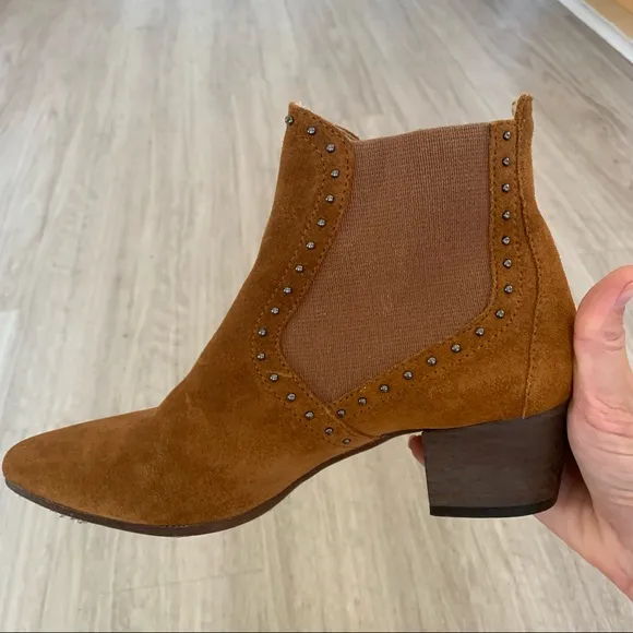 Zara Studded Suede Leather Heeled Ankle Boot