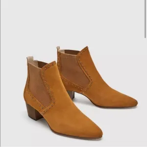 Zara Studded Suede Leather Heeled Ankle Boot