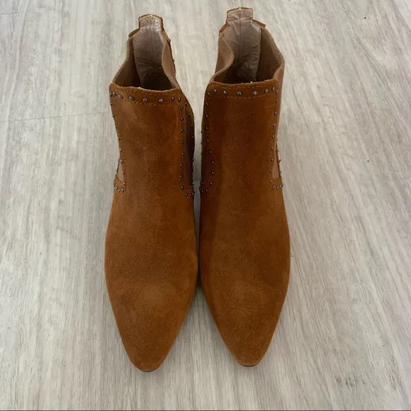 Zara Studded Suede Leather Heeled Ankle Boot