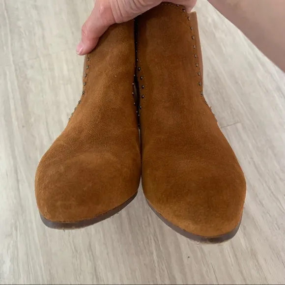 Zara Studded Suede Leather Heeled Ankle Boot
