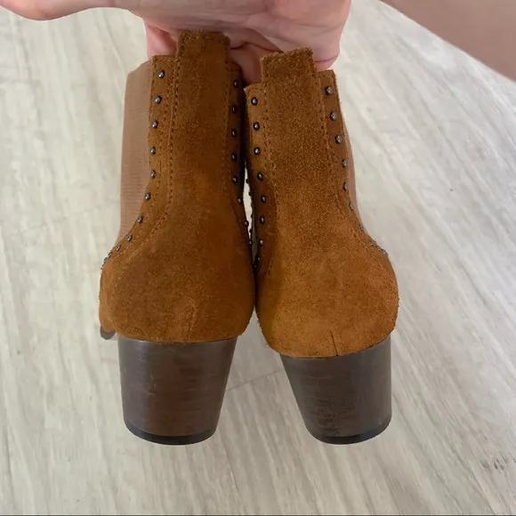Zara Studded Suede Leather Heeled Ankle Boot