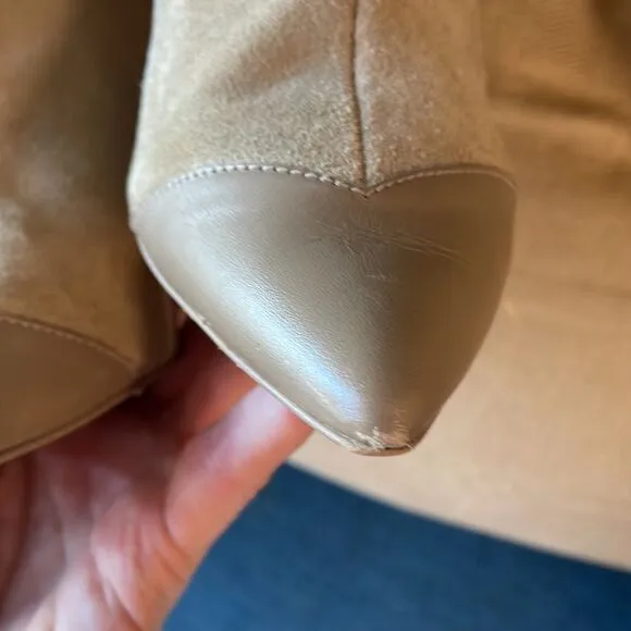 ZARA Tan Suede Mid Height Shaft Heeled Boots