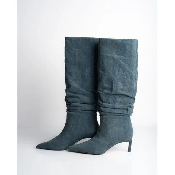 Zara Womens Denim Pointed Boots Jean Knee High Slouch US 6 EU 36 2005/210 NWT