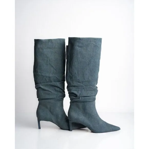 Zara Womens Denim Pointed Boots Jean Knee High Slouch US 6 EU 36 2005/210 NWT