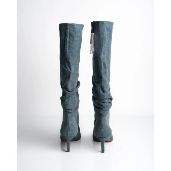 Zara Womens Denim Pointed Boots Jean Knee High Slouch US 6 EU 36 2005/210 NWT