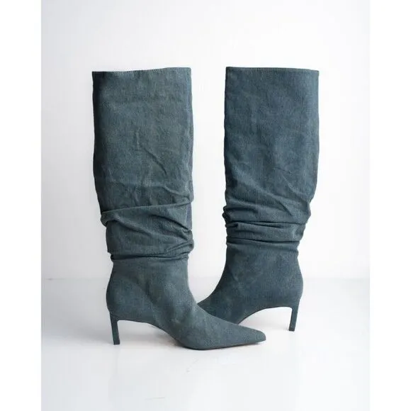 Zara Womens Denim Pointed Boots Jean Knee High Slouch US 6 EU 36 2005/210 NWT