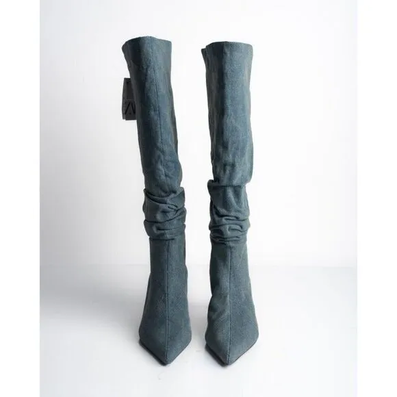 Zara Womens Denim Pointed Boots Jean Knee High Slouch US 6 EU 36 2005/210 NWT