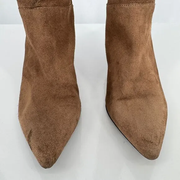 Zara Womens Soft Suede Beige Geometric Heels Ankle Boots Sz 8 Boho Western