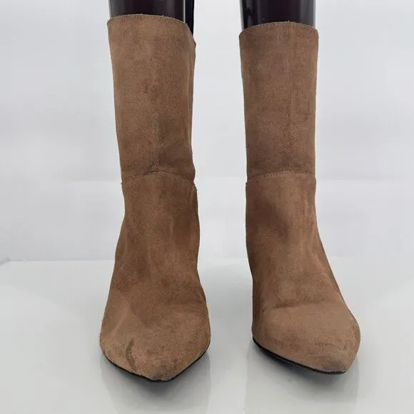 Zara Womens Soft Suede Beige Geometric Heels Ankle Boots Sz 8 Boho Western