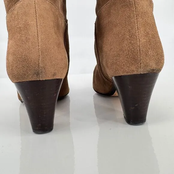 Zara Womens Soft Suede Beige Geometric Heels Ankle Boots Sz 8 Boho Western