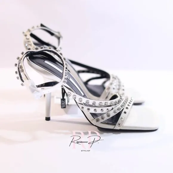 ZARA HIGH-HEEL STUDDED SANDALS SZ 37 NWT