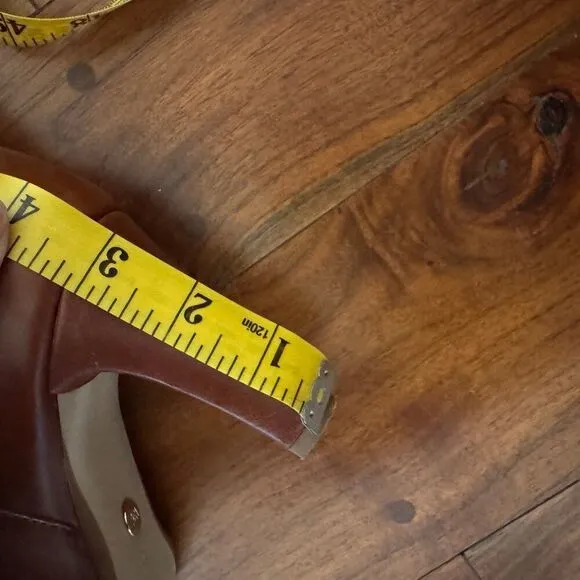Zara Knee High Mid Height Brown Leather Heeled Boots